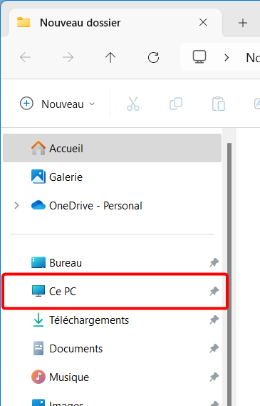 Vue de CE PC dans la navigation de l'Explorateur WIndows