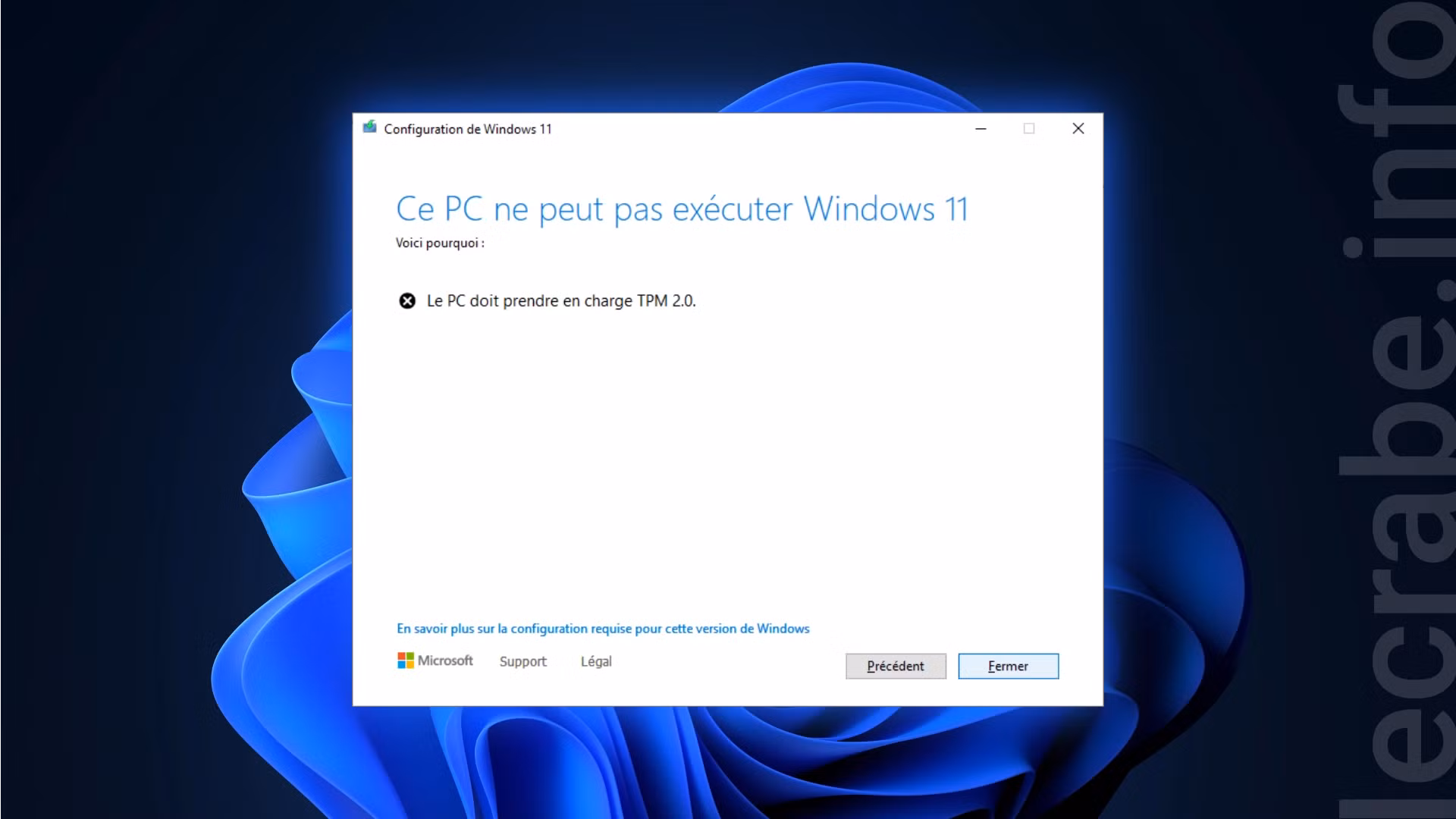 Ce PX ne peut pas exécuter Windows 11 (TPM 2.0)
