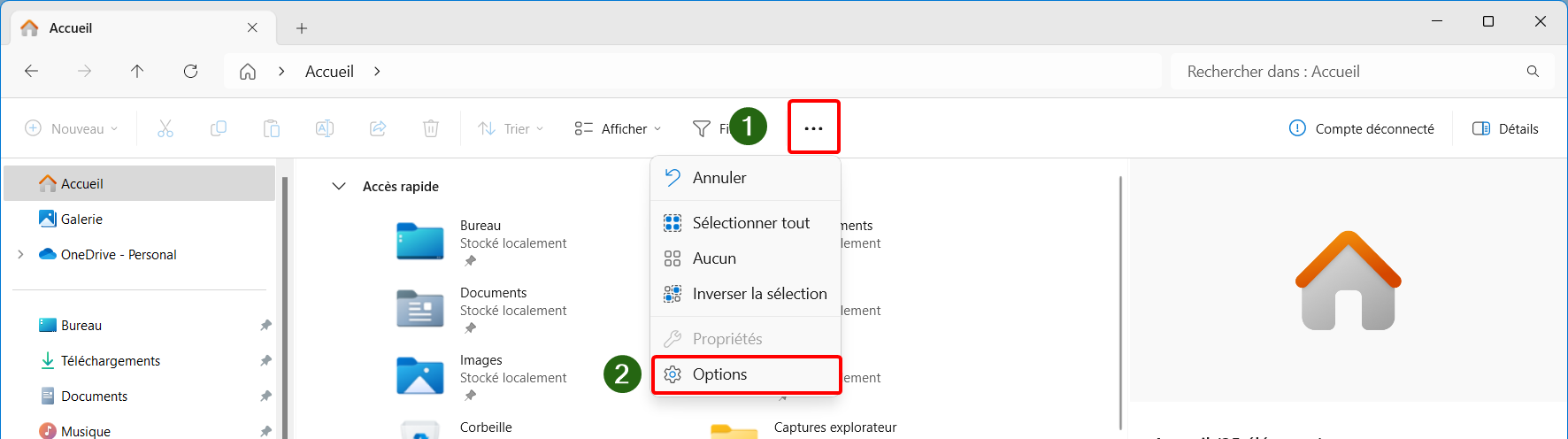 Accéder aux options de l'explorateur