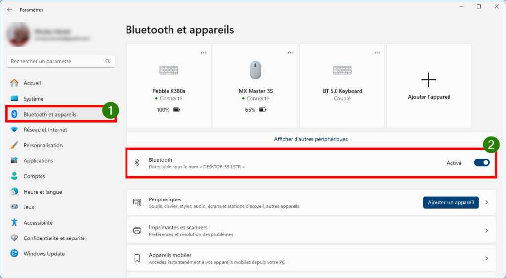Activer Bluetooth dans les Paramètres de Windows 11