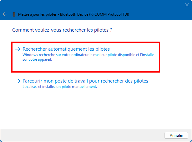 Rechercher automatiquement les pilotes.