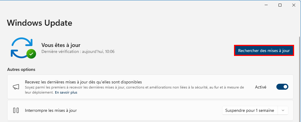 Rechercher des mises à jour avec Windows Update.