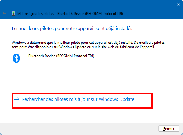 Rechercher des pilotes de mise à jour dans Windows Update.
