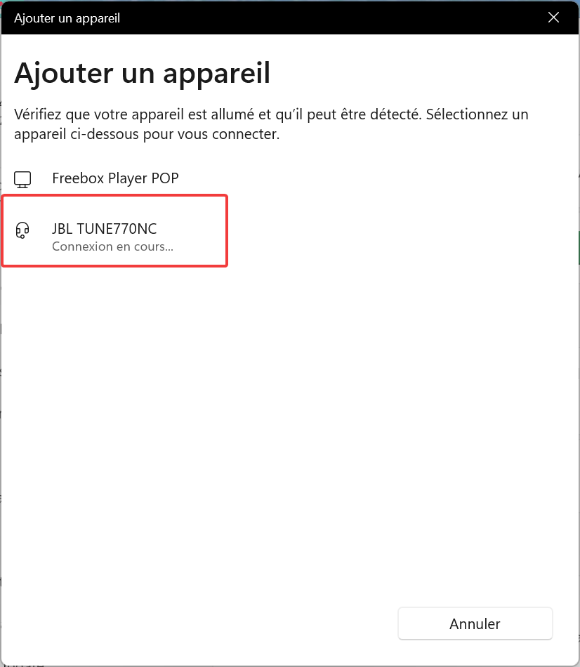 Sélectionner le micro à ajouter en bluetooth
