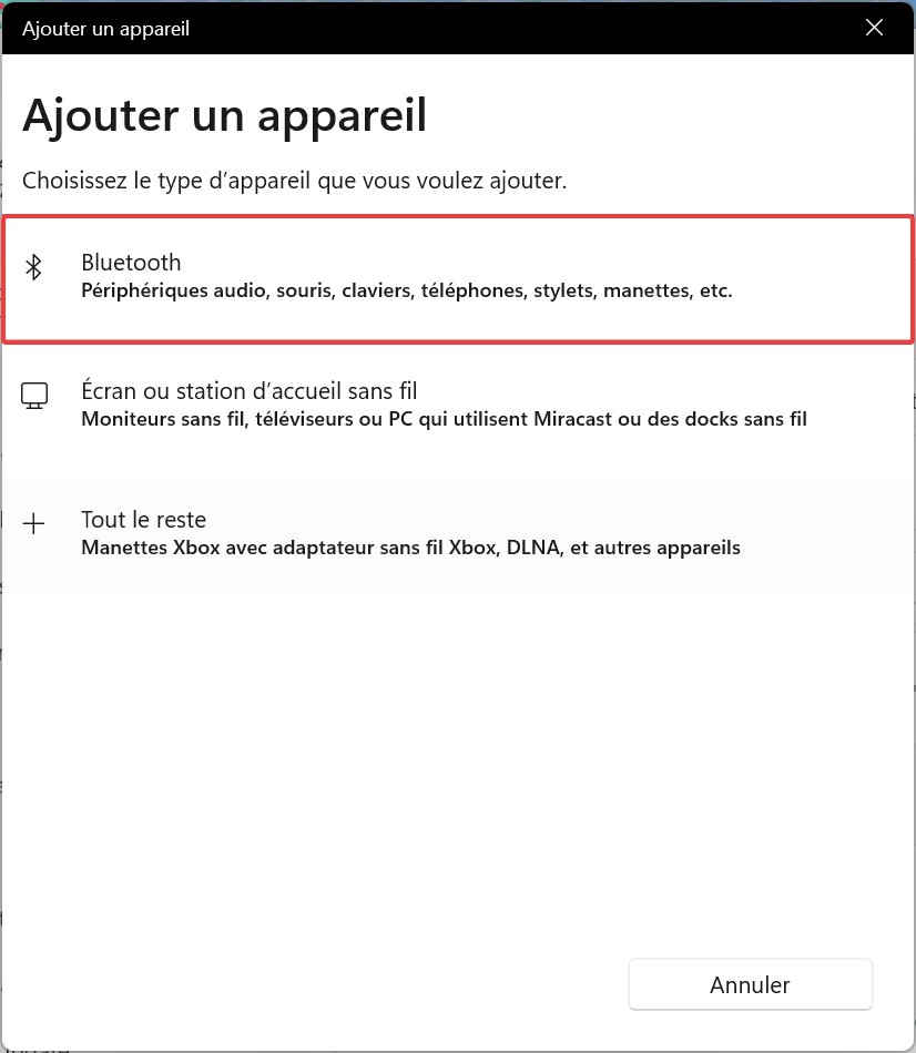 Ajouter un appareil Bluetooth