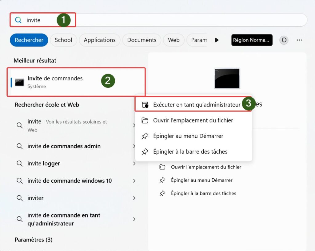 ouverture de l'invite de commande