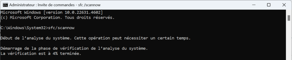 Scan du disque et réparation de Windows avec la commande sfc/scannow