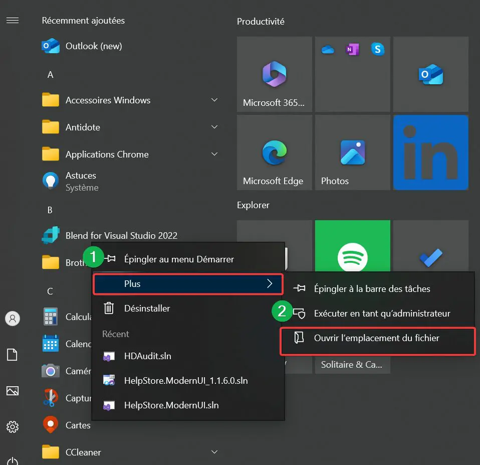 lancer programme au démarrage de windows 10 _ ouvrir l'emplacement du fichier