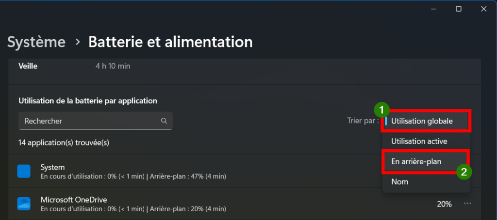 Batterie et alimentation, choisir En arrière-plan