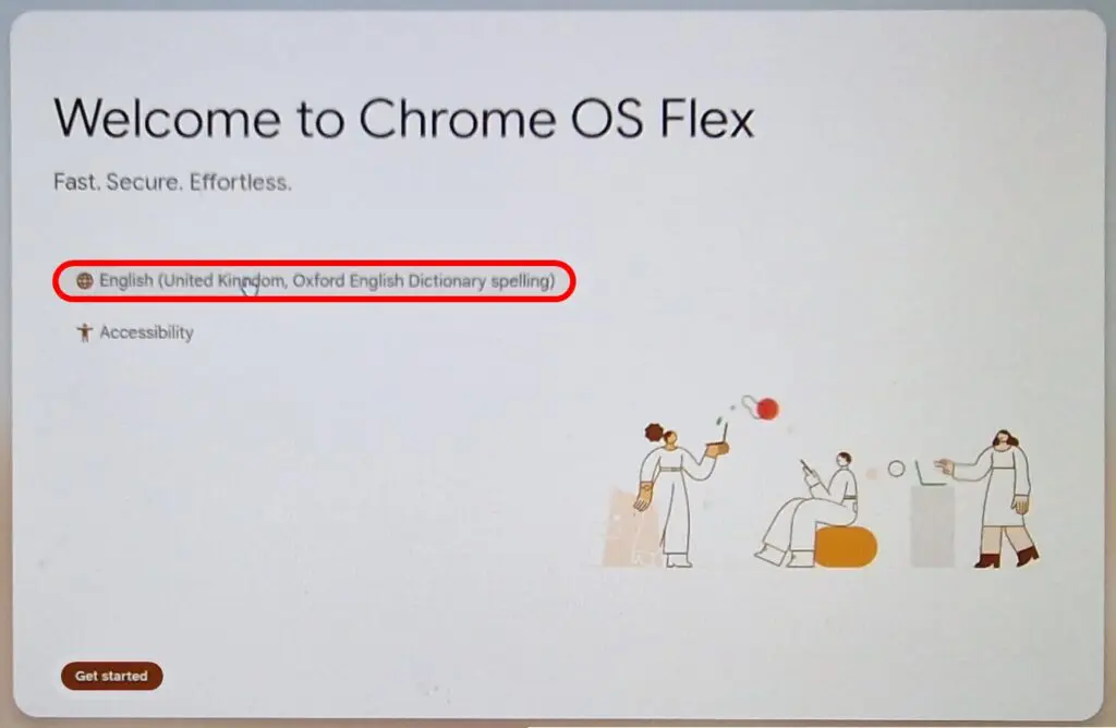 ChromeOS Flex, cliquer sur English pour changer de langue