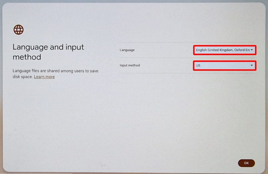 Changer langue et mode de saisie en français. ChromeOS