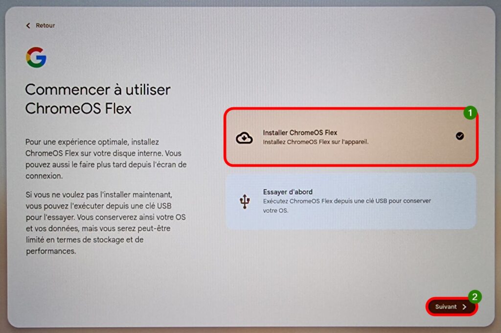 ChromeOS, choisir entre installer et essayer d'abord
