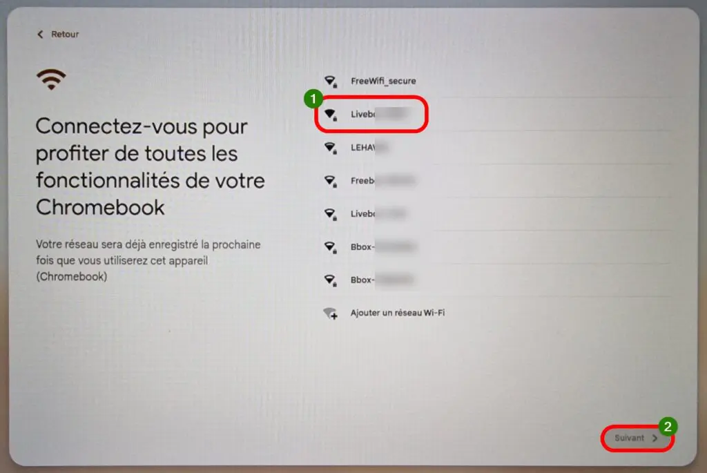 ChromeOS installation, choisir le réseau Wi-Fi