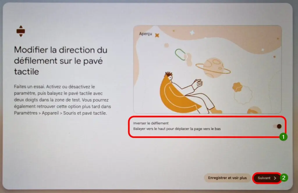 ChromeOS, inverser le défilement sur le pavé tactile.