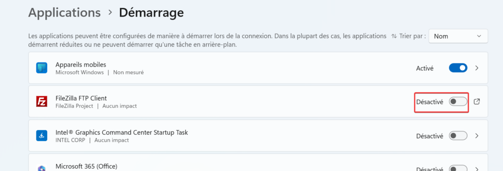 lancer un programme au démarrage de Windows 11_désactiver