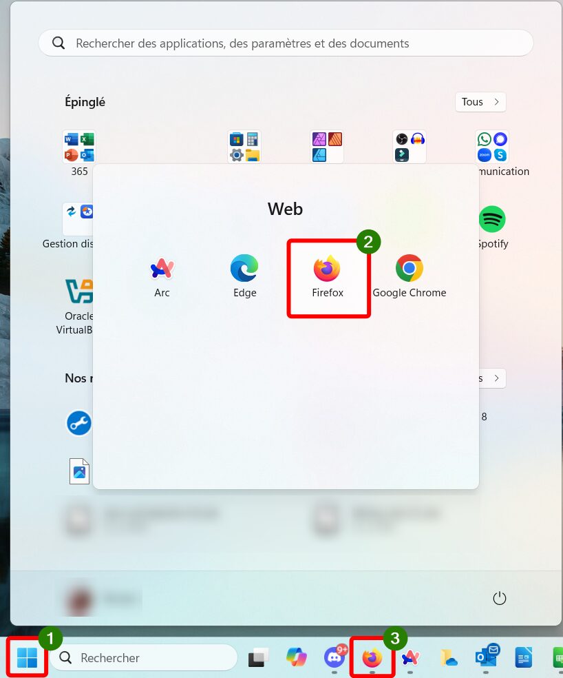 Ouvrir Firefox depuis Menu Démarrer ou la barre des tâches