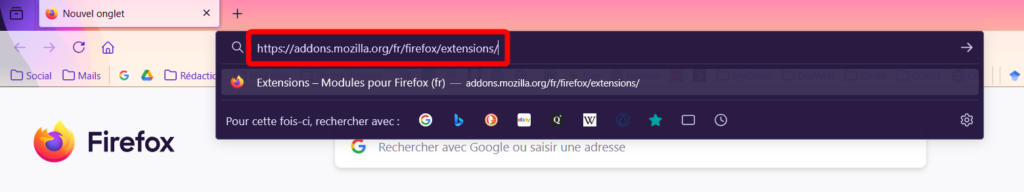 05 Entrer URL pour accéder à Add-ons de Firefox