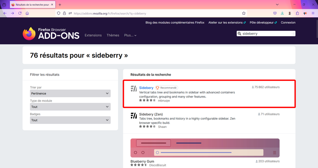 12 Sélectionner une extension ADD-ONS Firefox
