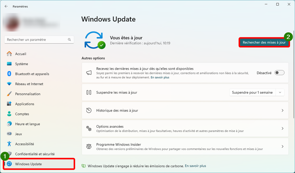 Windows Update Rechercher des mises à jour