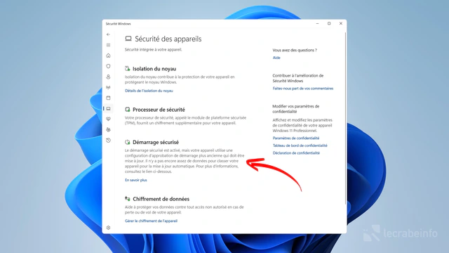 Windows 11 : vérifier si vos certificats Secure Boot sont à jour avec Sécurité Windows